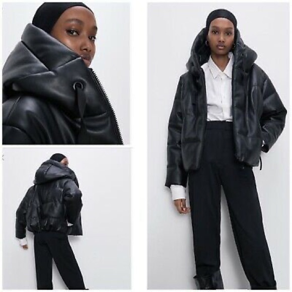 leather puffer jacket zara